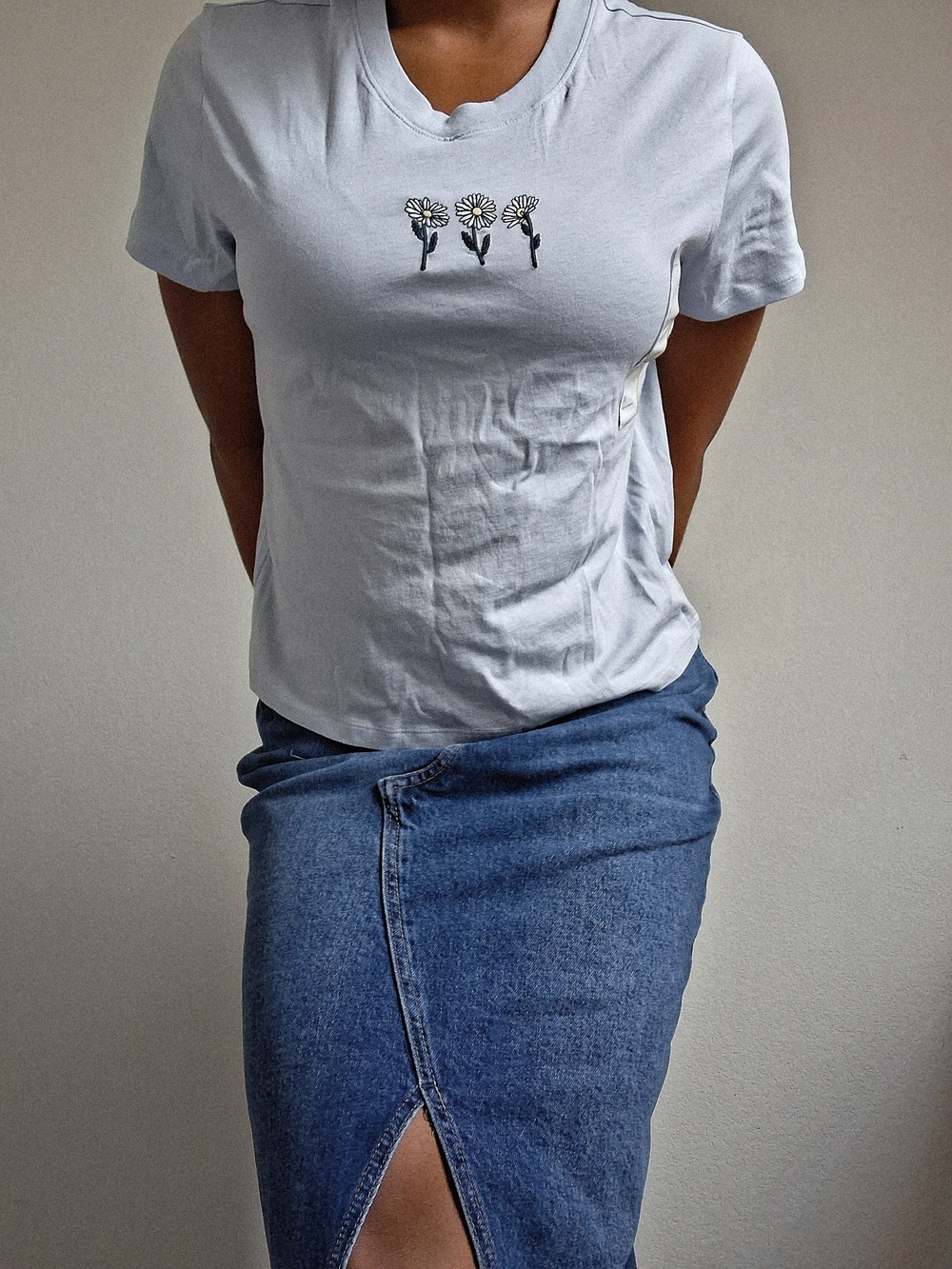 Light Blue Floral Embroidered Crewneck
